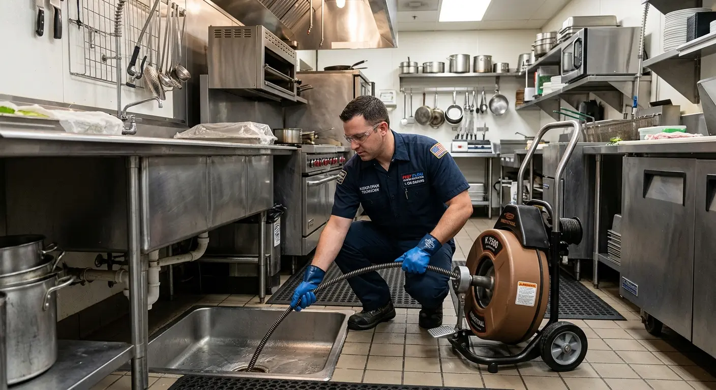 Commercial drain cleaning service in a restaurant kitchen in Granite Bay